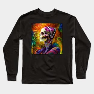 Bones Skull Listening To Music Long Sleeve T-Shirt